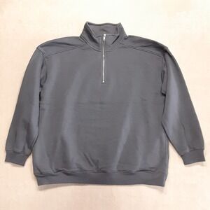 Cotton:On Garments Mens 1/4 Zip Pullover Fleece Large Solid Dark Gray Pockets